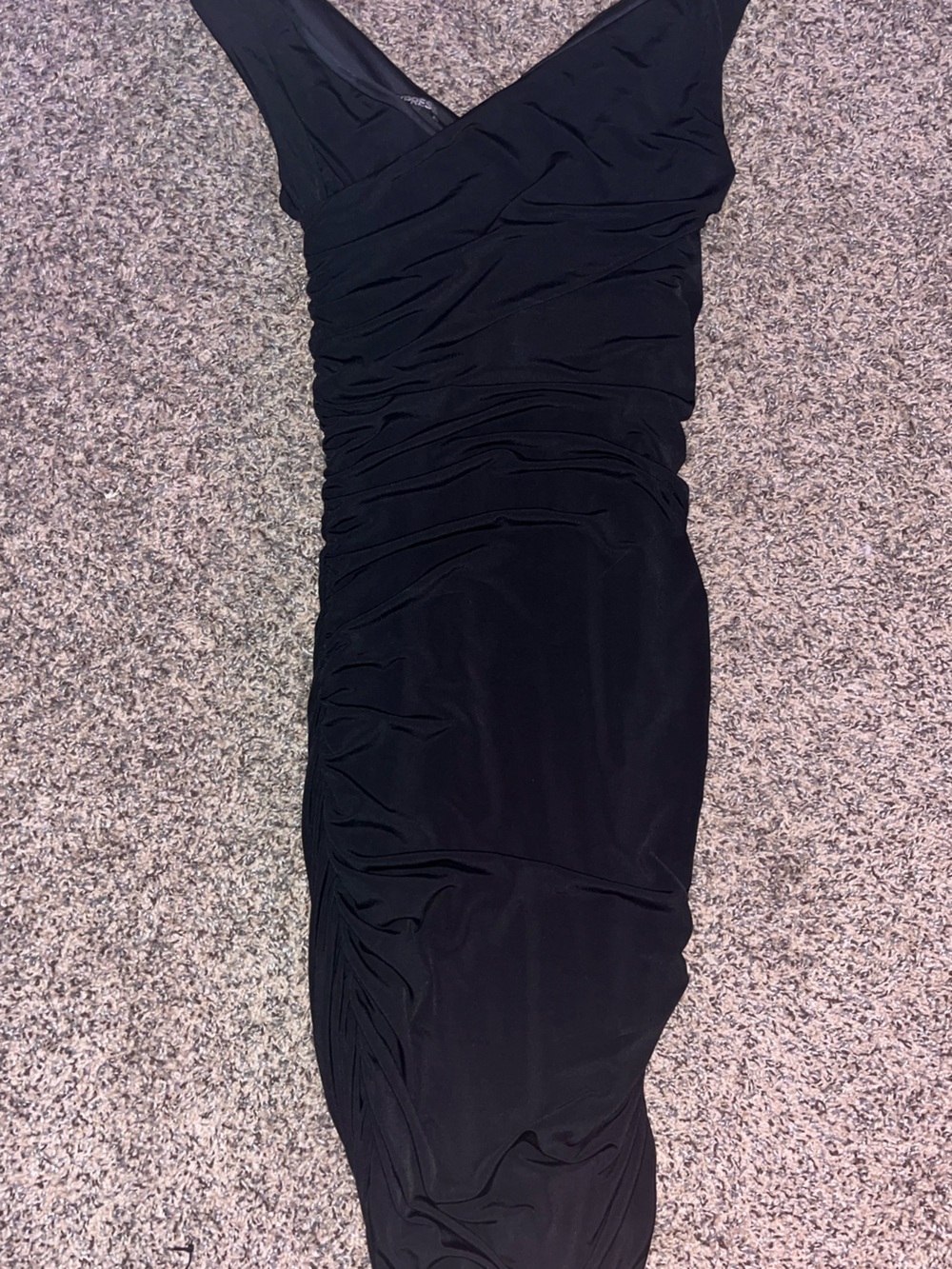 Express Black Ruched V-Neck Midi Dress